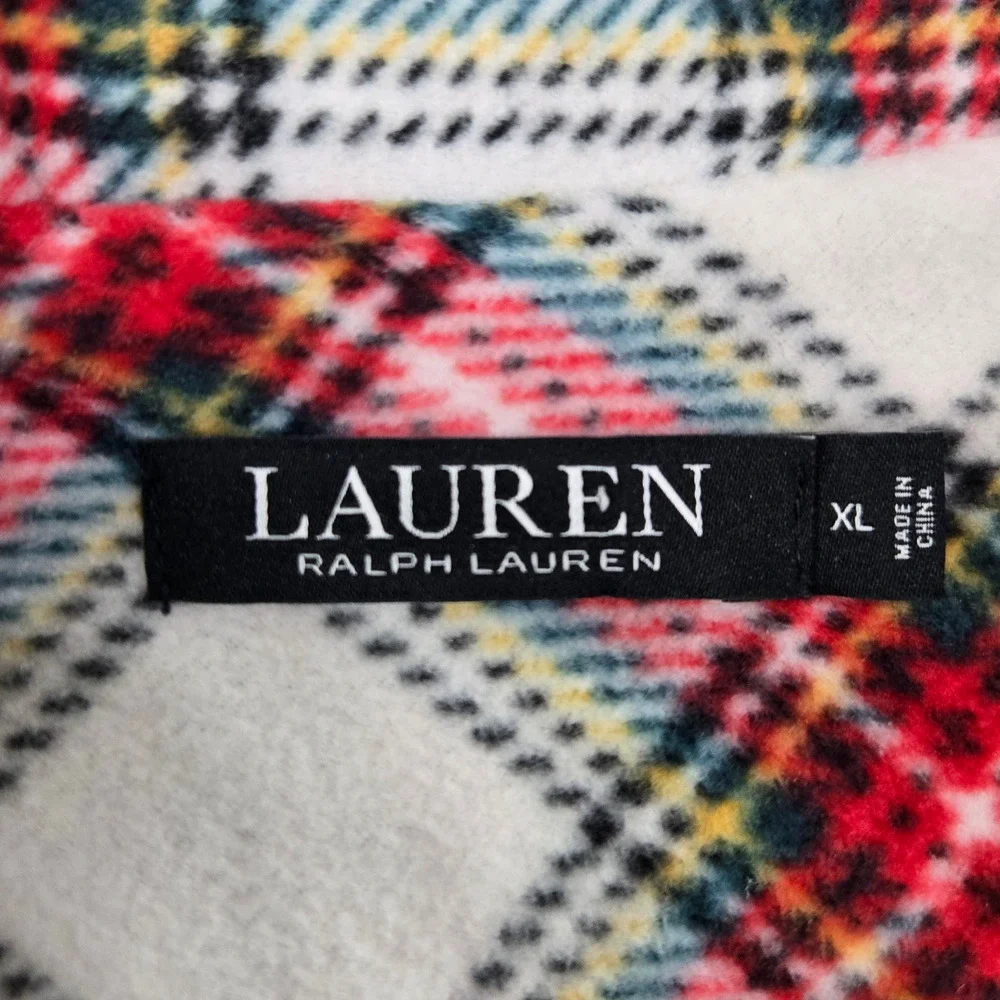 Lauren Ralph Lauren Ivory Red Green Tartan Plaid Fleece Pajama Set Size XL NWT